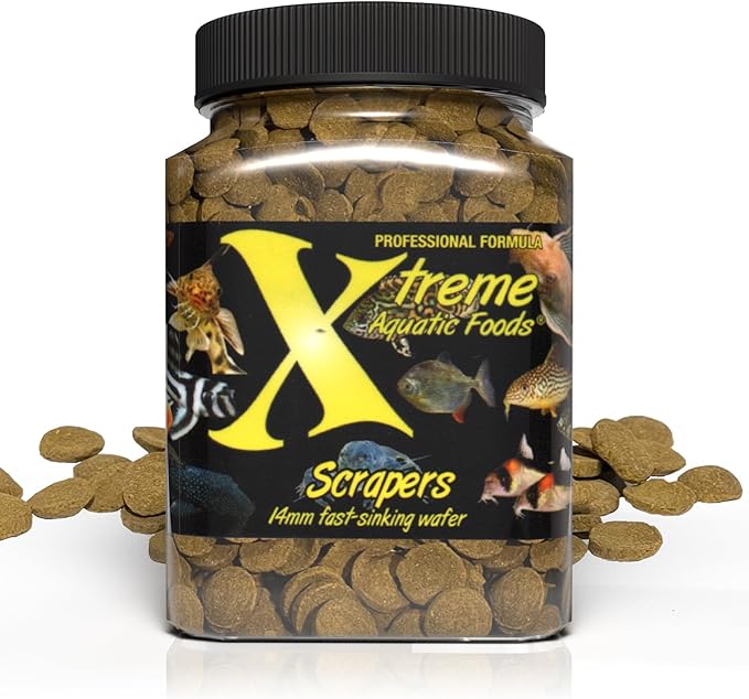 Xtreme Scrapers Wafers - Premium 14mm Fast-Sinking Fish Food – Nutrient & Cellulose Rich Ideal for Nocturnal Feeders, Catfish, Plecostomus Species, and Loaches – USA Farm Grown (9oz)
