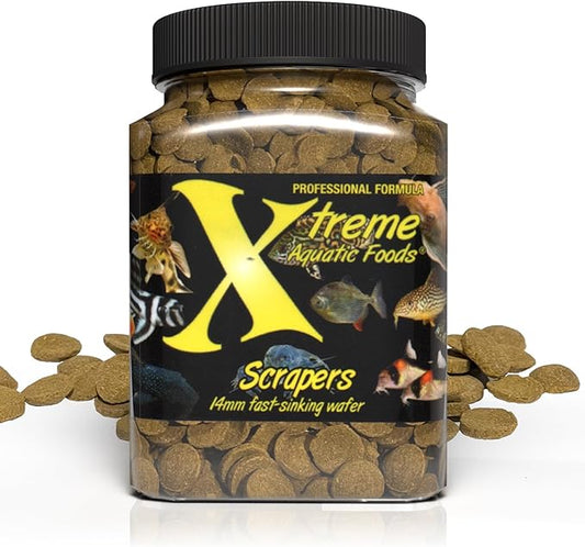 Xtreme Scrapers Wafers - Premium 14mm Fast-Sinking Fish Food – Nutrient & Cellulose Rich Ideal for Nocturnal Feeders, Catfish, Plecostomus Species, and Loaches – USA Farm Grown (9oz)