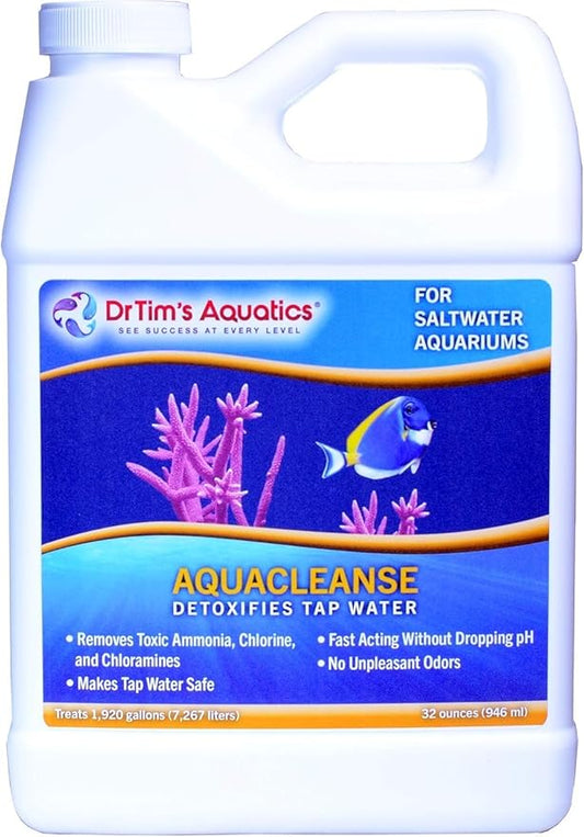 DrTim’s Aquatics AquaCleanse for Saltwater Aquariums – 32 oz – Tap Water Detoxifier, Dechlorinator & Ammonia Reducer for New and Cycled Fish Tanks