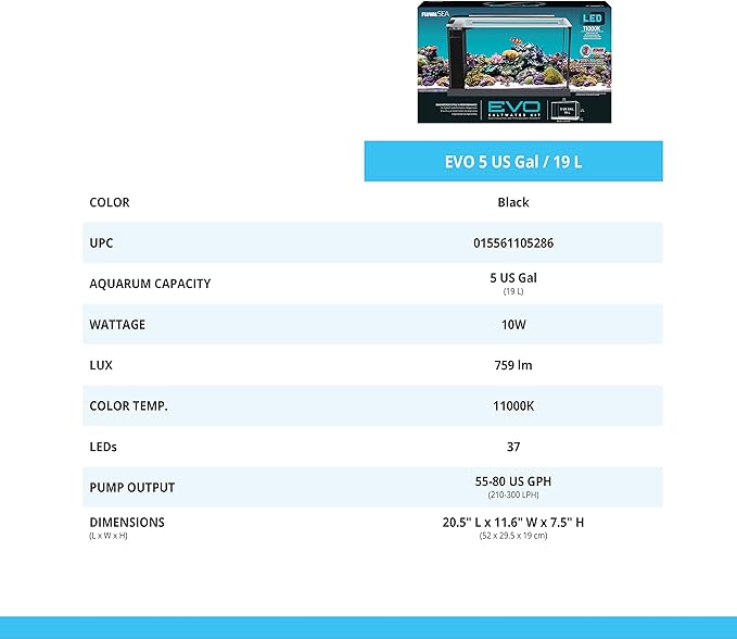 Fluval Sea Evo V Saltwater Fish Tank Aquarium Kit, Black, 5 gal, 10528A1