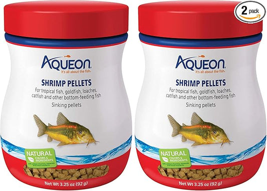 Aqueon Shrimp Pellets Sinking Food, 3.25 oz | For Bottom Feeding Fish | Pack of 2
