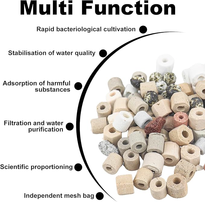 Bio Media for Aquarium Filter 2.2 Ib Bio Balls for Aquarium Filter Media 12 In 1 Ceramic Rings Filter Accessories for Fish Tank and Pond Decorations, Ceramic Rings Filter With Mesh Bag (1 Kg)