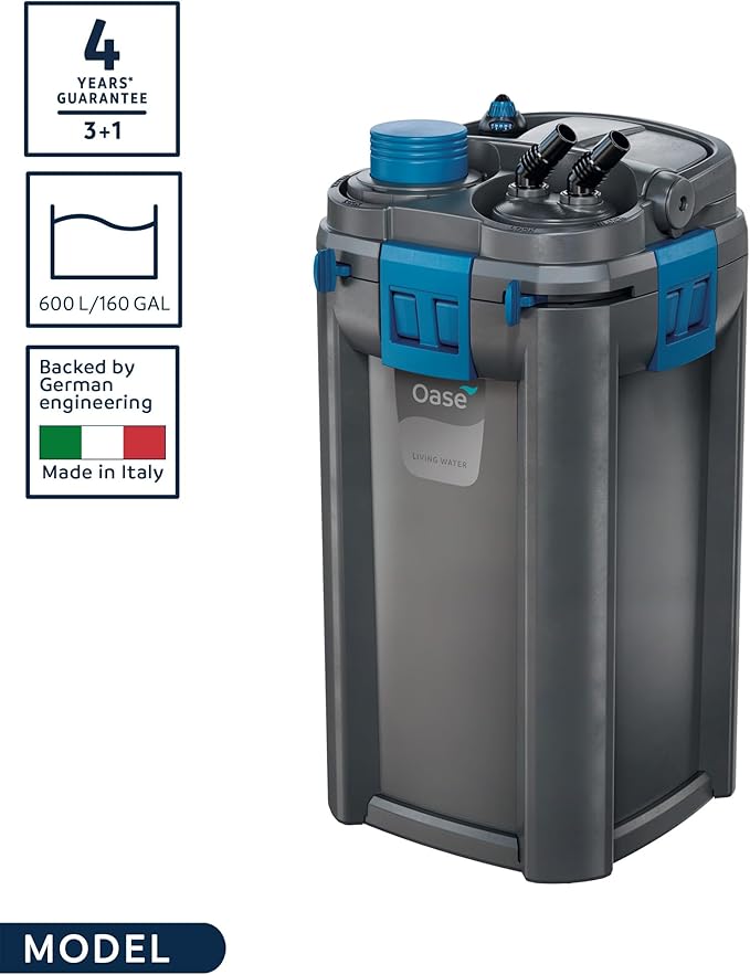 OASE BioMaster Thermo External Filter with Built-in Heater for Aquariums up to 160 gallons, Multi-stage Filtration, Easy Maintenance Prefilter, Quiet Canister Filter, German Engineering