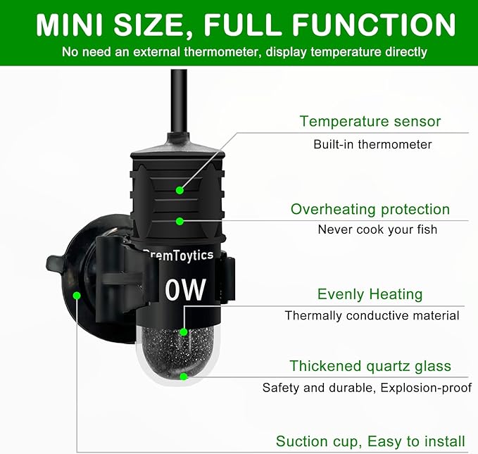 Small Aquarium Heater, USB 10W Adjustable Mini Fish Tank Heater with External Temperature Controller, Overheating Protection, Used for 0.5-1 Gallon Tank (Quartz)