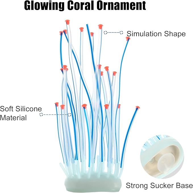 VOCOSTE Aquarium Simulation Coral Sea Urchins, Silicone Fluorescent Coral Glow Ornaments Fish Tank Landscape Decoration, Blue