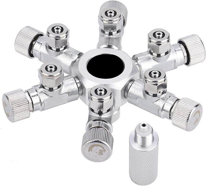 Zerodis CO2 Splitter Multi-Way Distributor Aquarium Regulator Valve for Fish (6 Ways, Aluminum Alloy & Stainless Steel Body, Needle Valve, 6 Outlets, 1/2 inch Barb Connection)