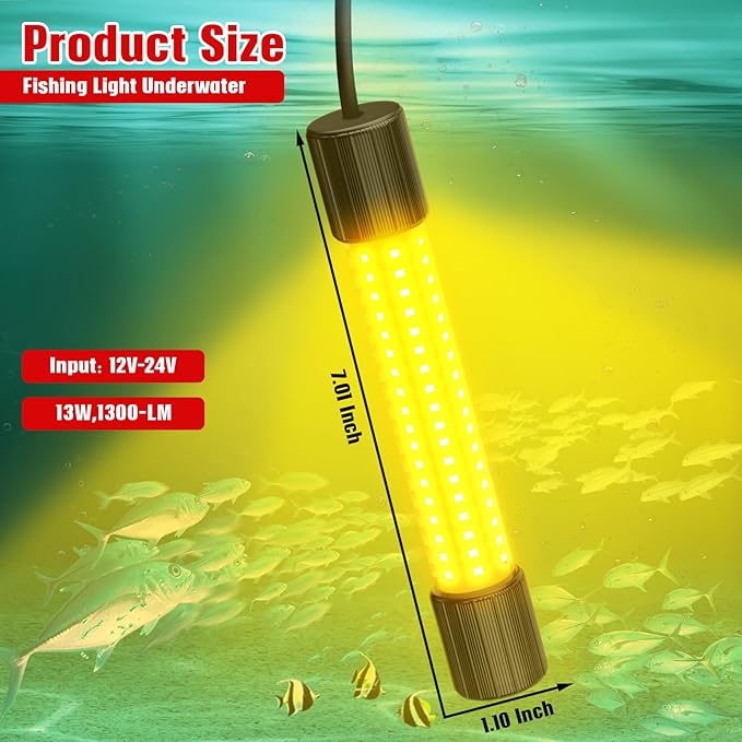 Underwater Fishing Warm Light Compatible with Milwaukee M18 Battery,1300 Lumens, LED Light for IP68 Waterproof Submersible Fish Attracting Light, Night Fishing Light (No Battery)