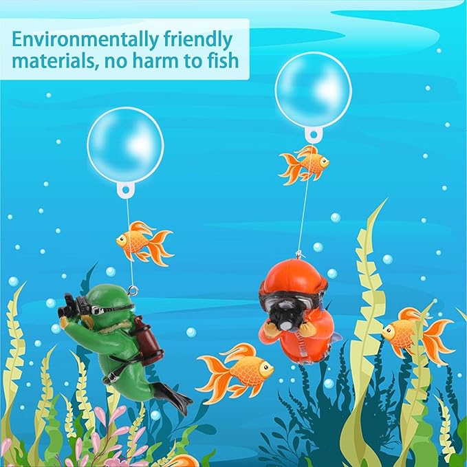 KALIONE Floating Fish Tank Decorations - Cute Little Diver Toys for Aquarium Decor - 4 Pack Ornaments Accessories