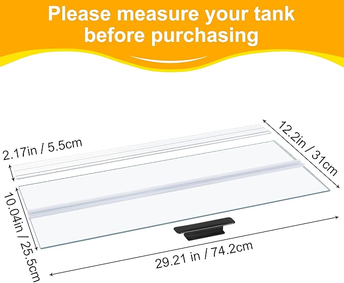 29.21x11.69 x0.16in Clear Tempered Glass Canopy,Aquarium Fish Tank Hoods FITS for Most 20Long/29 Gallon Fish Tanks (Aqueon, Marine Land & Perfecto)