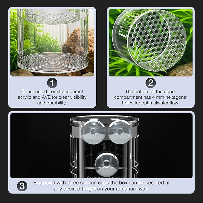 Floating Acrylic Breeder Box for Fish Tank - Aquarium Isolation Separator Hatchery Incubator for Guppy, Betta, Clownfish, Coral, Baby & Injured Fish