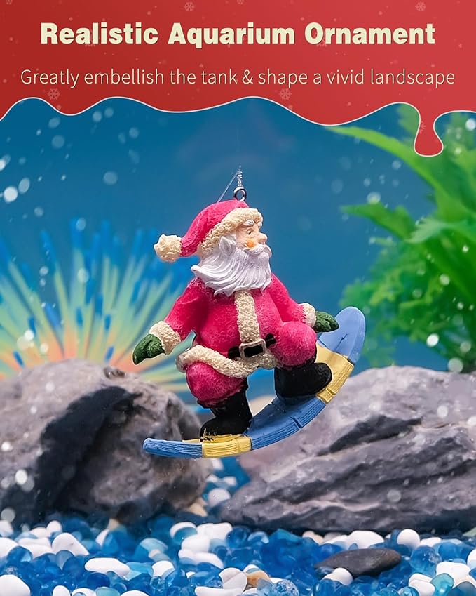 Uniclife Floating Santa Claus Fish Tank Decoration, Resin Christmas Aquarium Ornament with Hollow Ball for Holiday Aquarium Décor