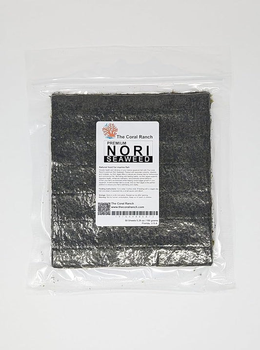 Premium Nori Seaweed - 50 Sheets 8"x8" - Food for Tangs, Angelfish, Rabbitfish & Blennies - No Additives, Reef Aquarium-Grade - Resealable Pack (150 Gram) / 5.29 oz