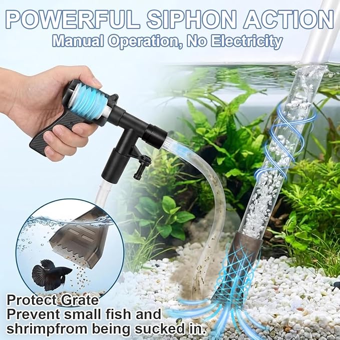 Fish Tank Cleaner Kit with Digital Thermometer, Gravel Vacuum for Aquarium, Aquarium Vacuum & Siphon, Fish Tank Cleaning Kit, Safe for Shrimp & Small Fish