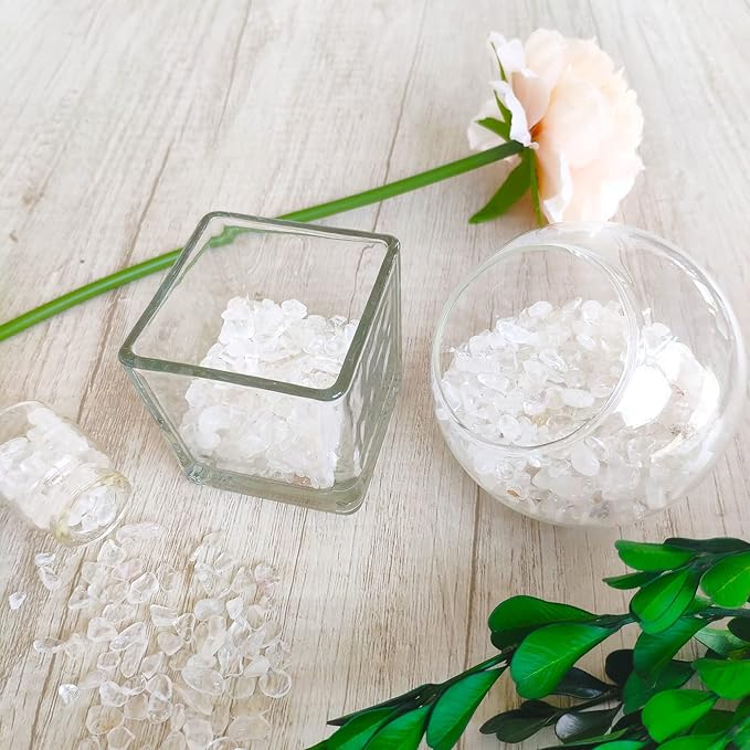 ZHIYUXI Clear Quartz Crystal Chips Fish Tank Gravel Vase Filler Stones Crushed Crystals Gemstone Polished Healing Crystals Natural Quartz Stone 0.44lbs