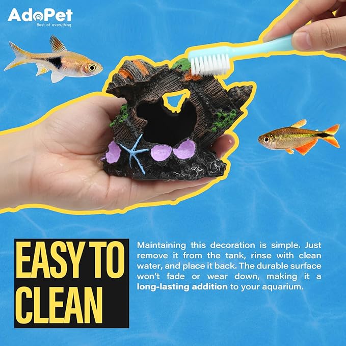 Colorful Resin Fish Tank Ornament with Multiple Hiding Spots, Safe Shelter for Small and Medium Aquariums, Stress-Relief Underwater Decor, Easy to Clean (Oak Barrel)