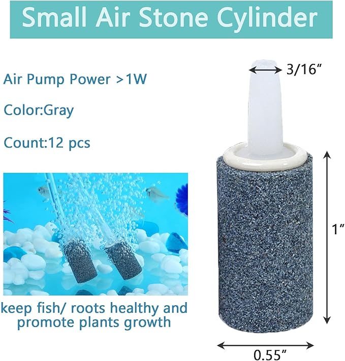AQUANEAT Aquarium Air Stones 1 inch 12 Pack, Bubble Stone, Aerator Bubble Diffuser, Air Pump Accessories for Aquariums, Fish Tanks, and Hydroponics