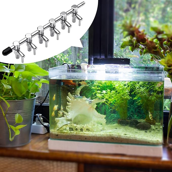 3 Pack 6 Way Aquarium Stainless Steel Air Flow Control Lever Valve with Airline Tubing Connector for Air Pumps Fish Tank Multi-Port Distributor Splitter
