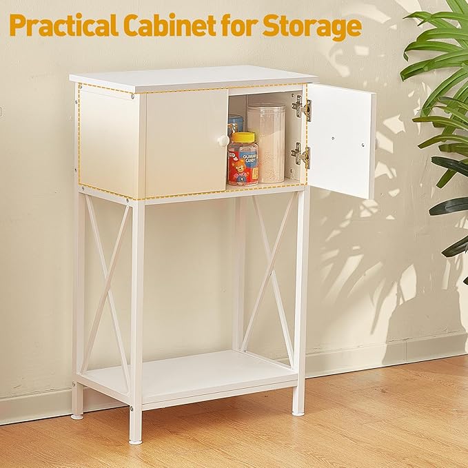 LAQUAL 10 Gallon Fish Tank Stand with Cabinet, Double Aquarium Stand for 10 & 5 Gallon Fish Tank, Heavy Metal Stand with Stable Structure, Adjustable Table Feet & Anti-tilt Device - White