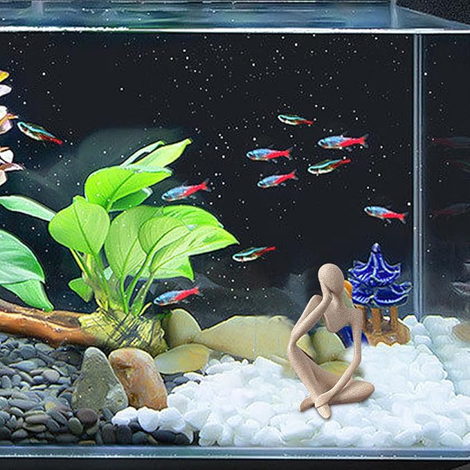 Sandstone Thinker Statue Fish Tank Decorations Abstract Aquarium Ornament Art Sculpture Decor Decorative Figurines Resin Figure for Home Office (Left Thinker)