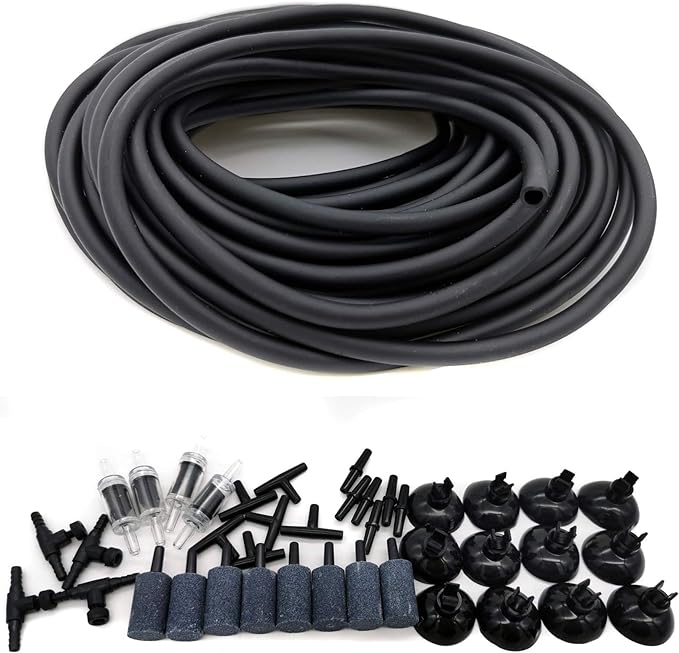JIH Aquarium 50 Feet Standard 3/16" Black Flexible Airline Tubing with Black Plastic Connectors for Fish Tank,Terrariums, and Hydroponics