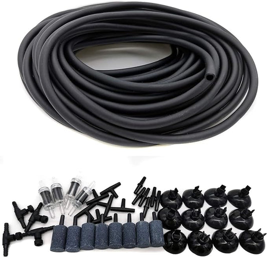 JIH Aquarium 50 Feet Standard 3/16" Black Flexible Airline Tubing with Black Plastic Connectors for Fish Tank,Terrariums, and Hydroponics