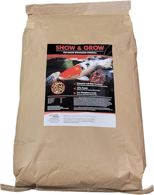 HALF OFF PONDS Show & Grow Koi Fish Food - 50 lb Floating Pellets, 5mm Size - Goldfish Food for Ponds - 35% Protein with Beta Carotene & Vitamins - Enhances Color Vibrancy & Body Definition