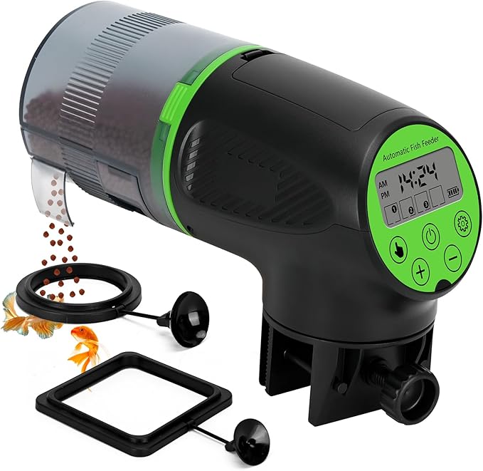 Podazz Automatic Fish Feeder, Electric Auto Timer Fish Food Dispenser with Moisture-Proof Feature, Suitable for Aquarium or Tank, Ideal for Vacation Weekend - Green