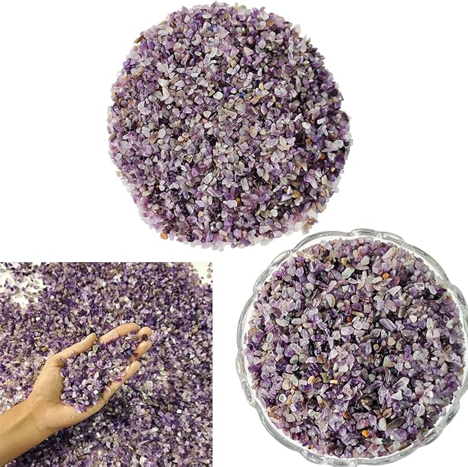 Shubhanjali Amethyst Chips Crushed Stone Crystal Natural Small Rocks Irregular Shape Stone Reiki Healing Gemstones for Garden Aquarium Vases Plants Decoration (1 lb,Purple)