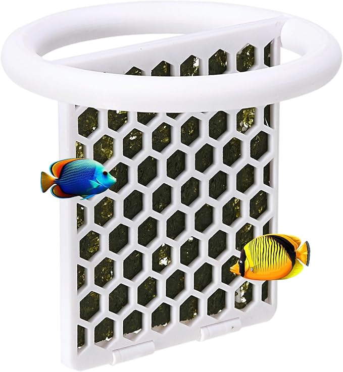 Floating Seaweed Feeder, Aquarium Algae Holder with Feeding Ring, Floating Nori Feeder for Fish Tank, Seaweed Clip for Saltwater Freshwater Fish (White)