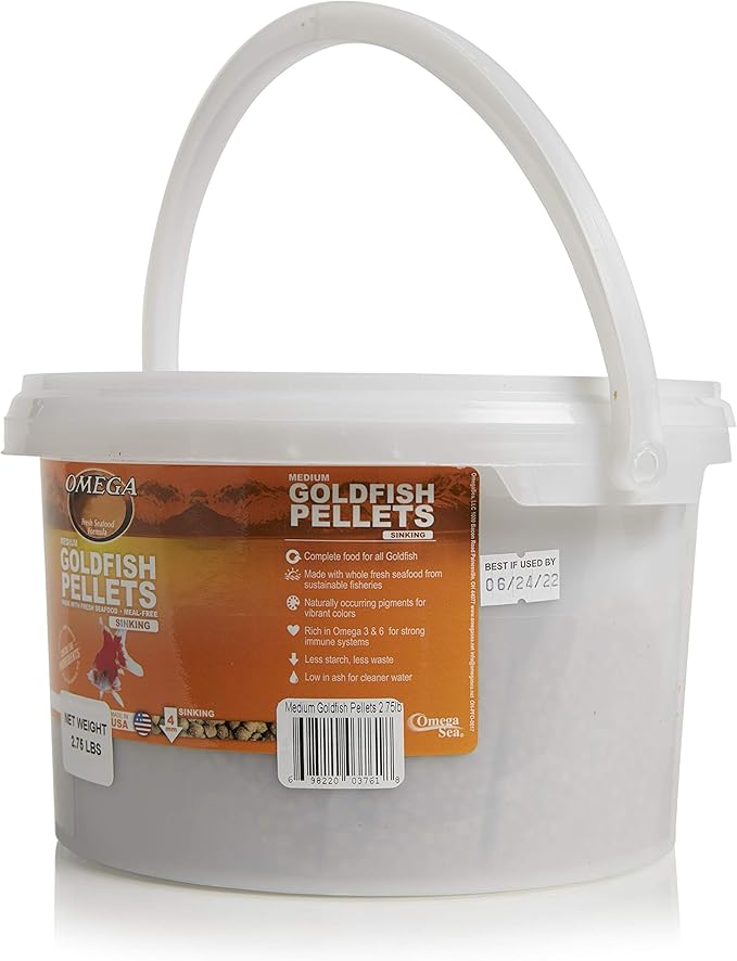 Omega One Goldfish Pellets, Sinking, 4mm Medium Pellets, 2.75 lb Bucket