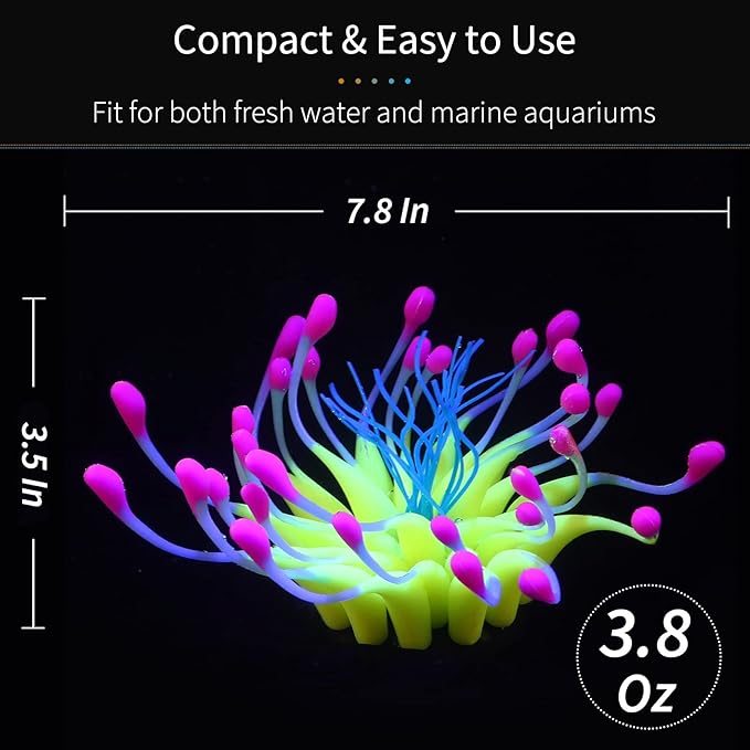 Uniclife Glowing Effect Gooseneck Coral Artificial Decoration Silicone Ornament for Fish Tank Aquarium, Yellow