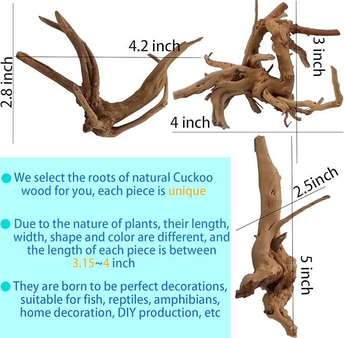 Vmiapxo 8 Pieces Natural Driftwood for Aquarium Decor, Assorted Sinkable Spider Wood, Reptile Drift Wood Branches Fish Tank Decorations (3.15''-4'')