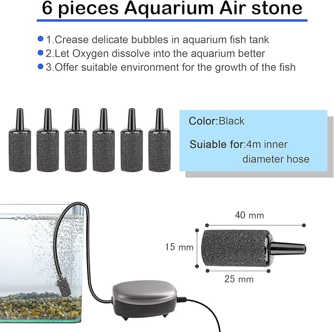 NestBasics 19.68 feet Black Aquarium Airline tubing 6 air Stone for Aquarium 6 Aquarium Check Value for Fish Tank 6 Aquarium Suction Cups 3 Each Aquarium air Controller and I T Hose connectors