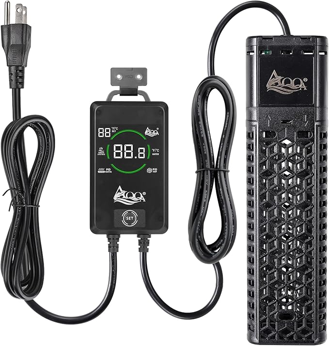 AQQA 1200W Aquarium Heater for 172-227 Gallon, Dual Quartz Submersible Fish Tank Heater with Digital Controller, 59-93°F Adjustable Temp, Dry Burn & Overheat Protection – for Freshwater & Saltwater