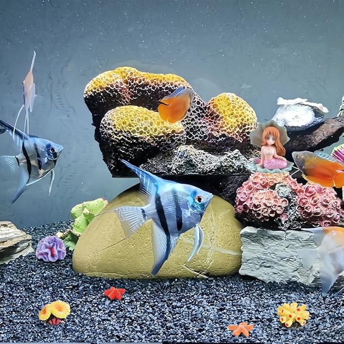 Micro Landscape Decor Coral 13PCS, Fake Coral Ornament Resin Mini Corals Starfish Shell Mermaid Miniature Corals Figurines for Aquarium Tank Decorations Miniature Moss Landscape DIY