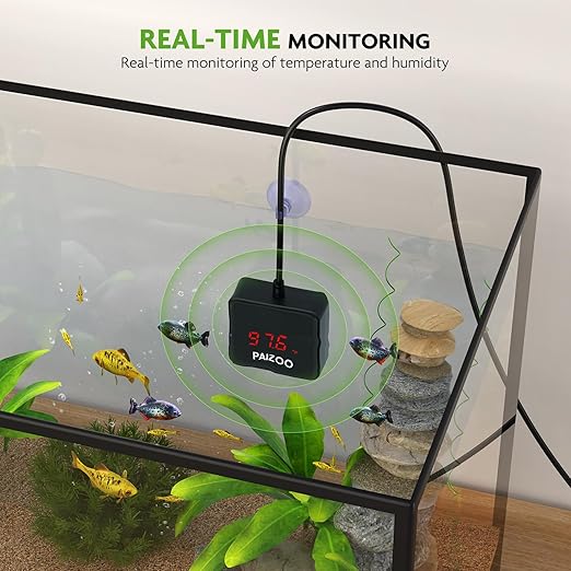 PAIZOO Aquarium Thermometer, LED Digital Thermometer for Fish Tank with USB Power, Highly Accurate Waterproof Temperature Gauge with Suction Cup and 6.5ft Power Cord for Saltwater and Freshwater