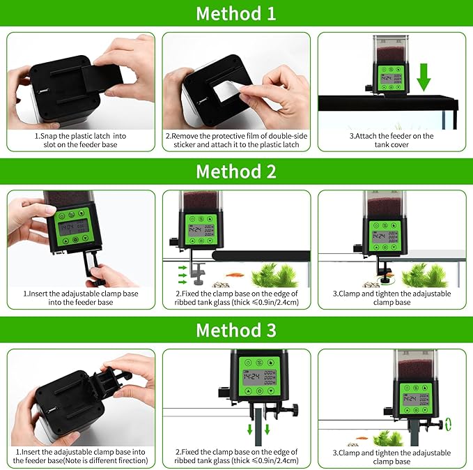 Podazz Automatic Fish Feeder for Aquarium with Timer, LCD Display 320ML Large Capacity Adjustable Fish Dispenser, Operated Feeders for Goldfish, Turtle for Vacation, Weekend or Daily Use(Green)