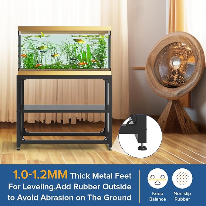 TOCRETOARE Fish Tank Stand 40 Gallon, Metal Aquarium Stand 36.5" L x 18.5" W*29.5”H, Double-Layer Storage Design, Suitable for Home and Office Use, 660LBS Capacity, Black (Tank not Included)