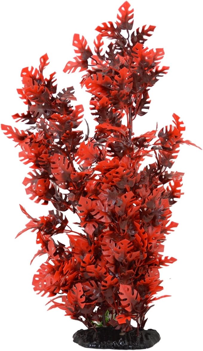 CNZ Aquarium Decor Fish Tank Decoration Ornament Artificial Plastic Plant Red, 15-inch