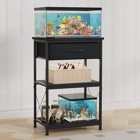 5-10 Gallon Fish Tank Stand, Height Adjustable Metal Aquarium Stand with Storage Drawers for Fish Tank Accessories Storage, Perfect for Turtle Tank, Reptile Terrarium, Black