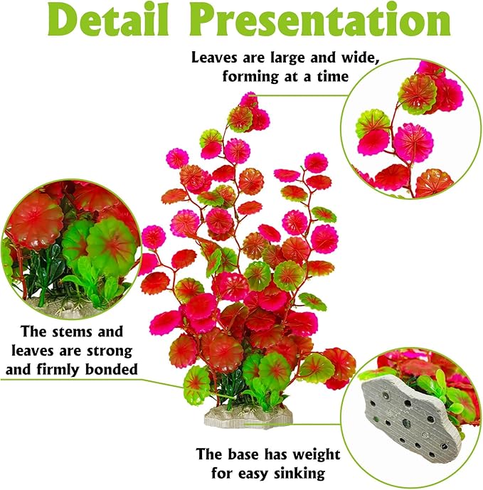 Hamiledyi 2 Pcs Large Aquarium Plants with 2 Pcs Small Artificial Seaweed Plants, 16 Inch High Artificial Plants Decoration, Fish Tank Decor Plastic Plants, Perfect for Aquarium Decor(Pink)
