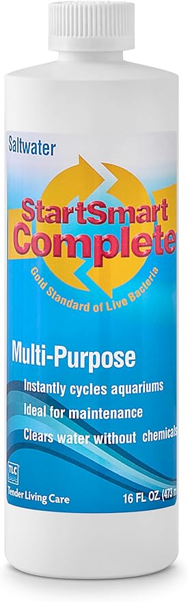 TLC Products StartSmart Complete Saltwater Aquarium Cycle Starter & Beneficial Nitrifiers, Supports Clear Water & Biofiltration, Reduces Excess Sludge, 16 oz. (473 ml)