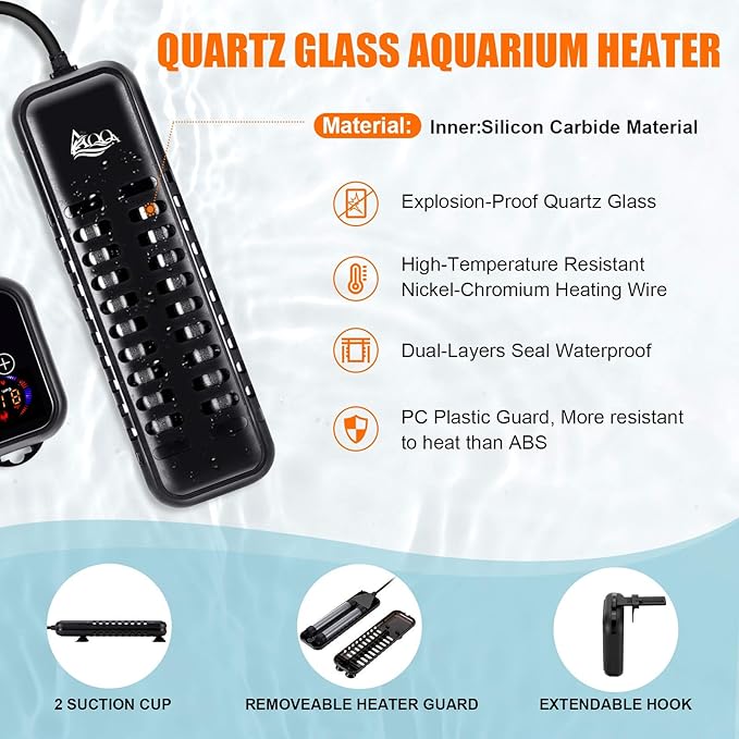 AQQA Aquarium Heater 800W for 80-220 Gallon Fish Tank Heater Submersible Betta Fish Heater for Aquarium Thermostat Heater for Freshwater and Saltwater (800W for 80-220 Gal)