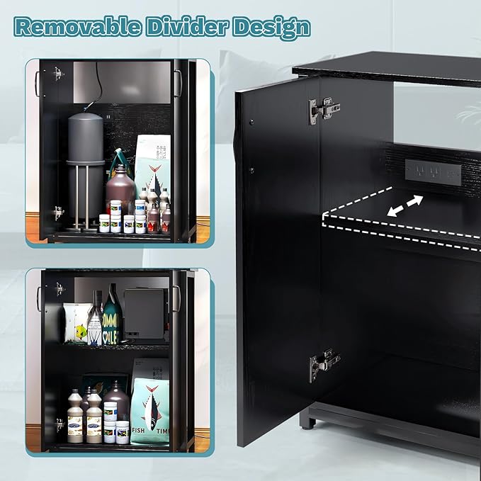 TC-HOMENY 10-20 Gallon Fish Tank Stand, Aquarium Stand with Power Outlets, 700LBS Capacity, Fish Tank Table with Storage Cabinet, Aquarium Table for Reptile Terrarium Stand (23.5" x 12" x 31.5'')