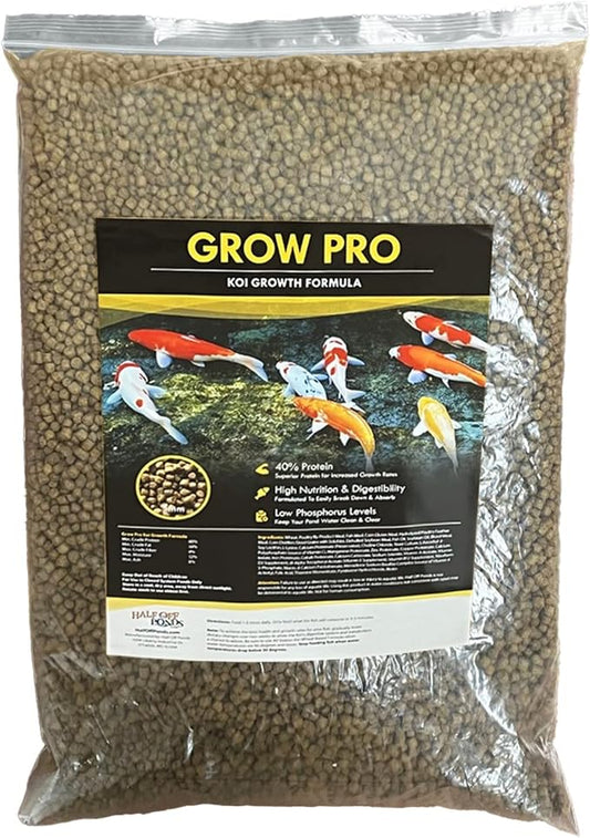 HALF OFF PONDS Grow Pro Koi Fish Food - 5 lb Floating Pellets, 5mm Size - Goldfish Food for Ponds - 40% Protein with Fish Meal & Probiotics - Designed for Rapid Growth & High Digestibility