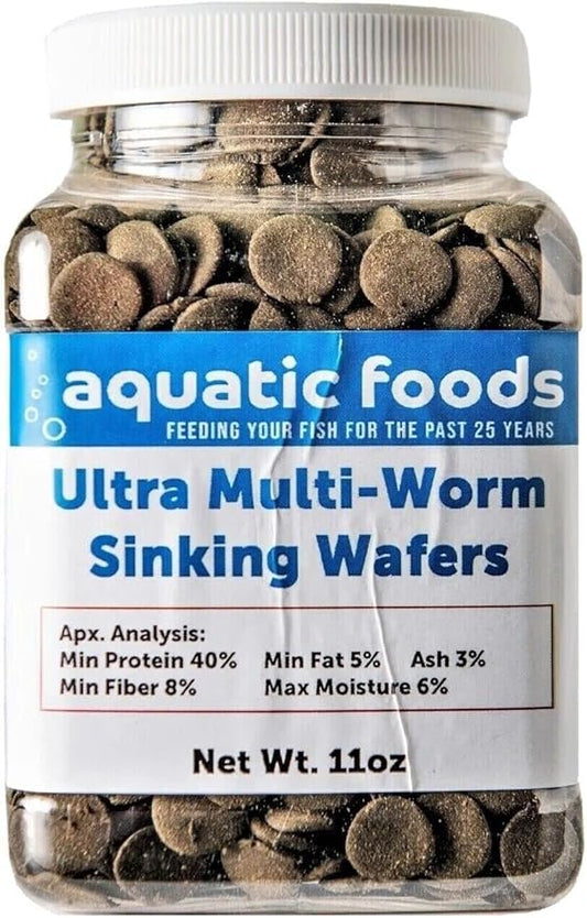 Ultra Multi-Worm 12mm - 1/2" Small Sinking Wafers for Bottom Fish, Shrimp, Snails, Crabs, Crayfish, All Tropical Fish...11oz Small Jar