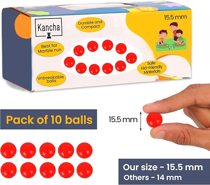 Round Red Colour Balls Acrylic Marble (15.5 mm) | for Marble Run Track Games Aquarium, Home & Garden Decoration Pack of 1 (10 Marbles pcs)