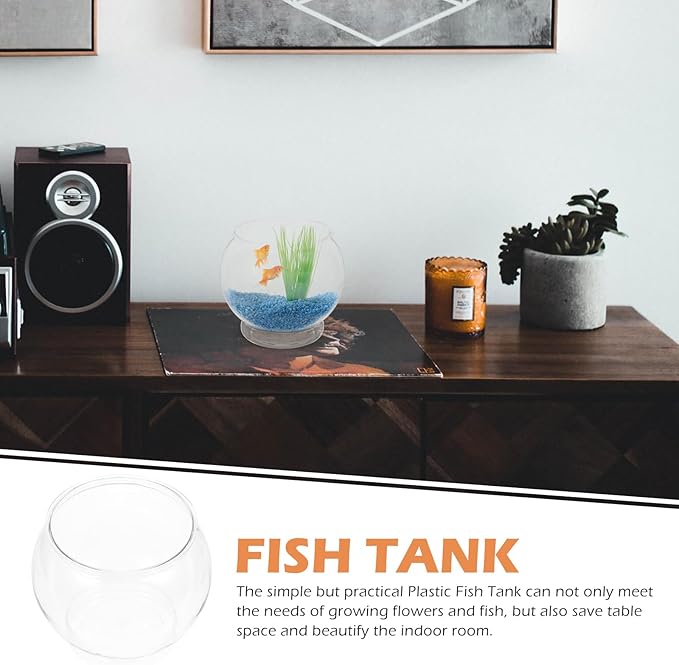 POPETPOP 7 Inch Plastic Fish Bowl: Shatterproof Clear Round Aquarium, Desktop Terrarium Centerpiece Vase for Wedding Party, Candy, Home Decor