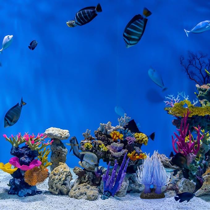 Artificial Coral Ornament for Fish Tank Aquarium Decoration Lifelike Soft Reef Coral with Stable Base Water Landscape Decor Accessory 3.14X2.95X2.95In
