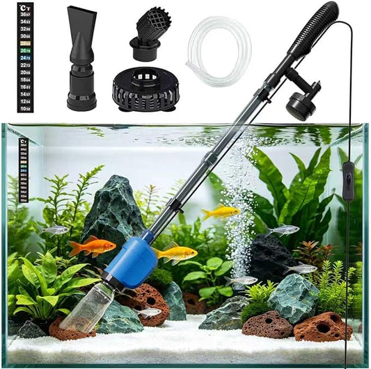 6-in-1 Electric Aquarium Gravel Cleaner, 530GPH Fish Tank Vacuum Cleaner with Water Changer, Sand Washer, Debris Remover & Circulation Pump, Quiet 32W Pump